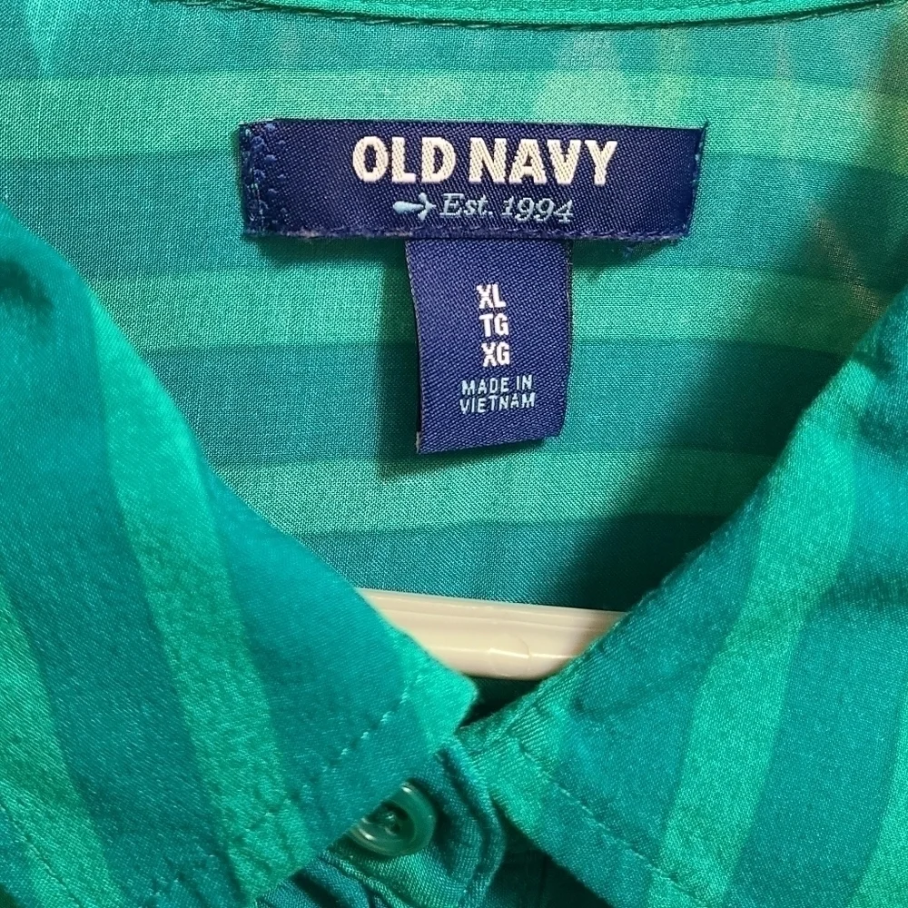 Old Navy Striped Green On Green Button-Down Shirt Relaxed Fit Womens XLarge - Picture 5 of 8